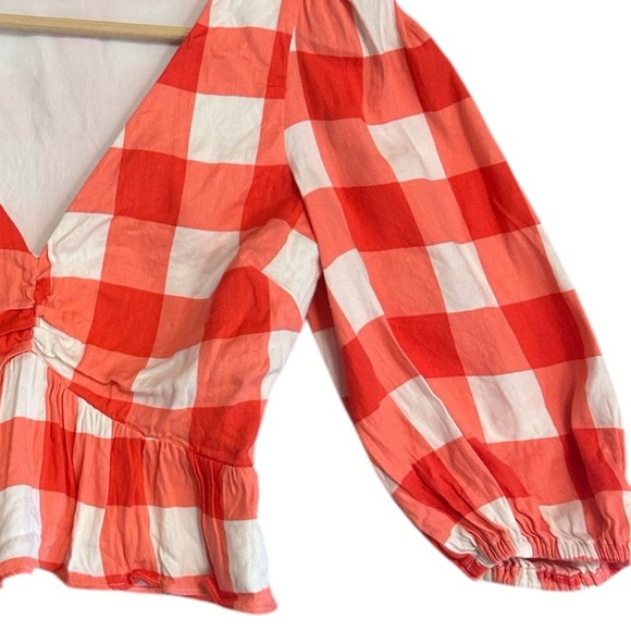 Lovers + Friends NWOT Sz. S (Revolve) gingham crop linen blend lined blouse - Picture 12 of 16